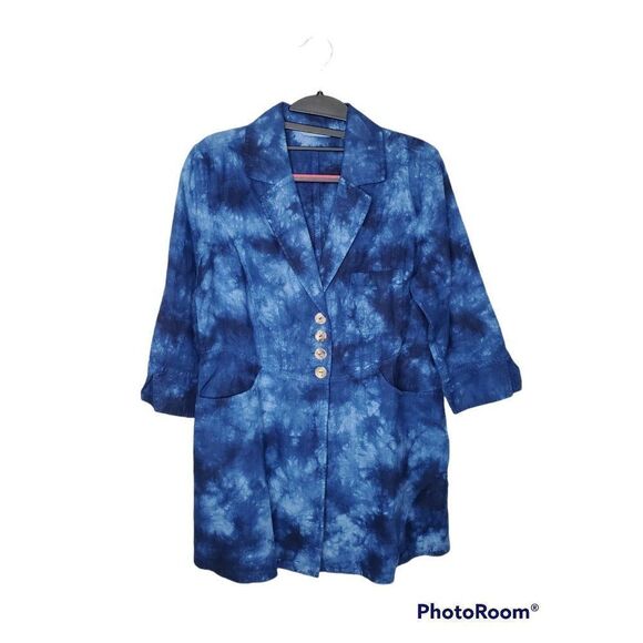 Soft Surroundings Eza 100% Linen Tie Dye Tunic Length Blazer Jacket - Picture 2 of 8